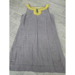 Boden Women's Grey Yellow 100% Linen Sleeveless Shift Dress Yellow Trim Size 10